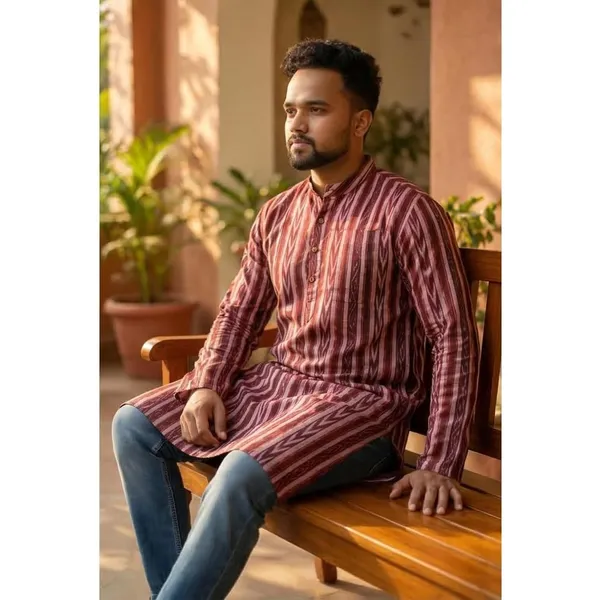 Men_S_Cotton_Blend_Ikat_Printed_Kurta