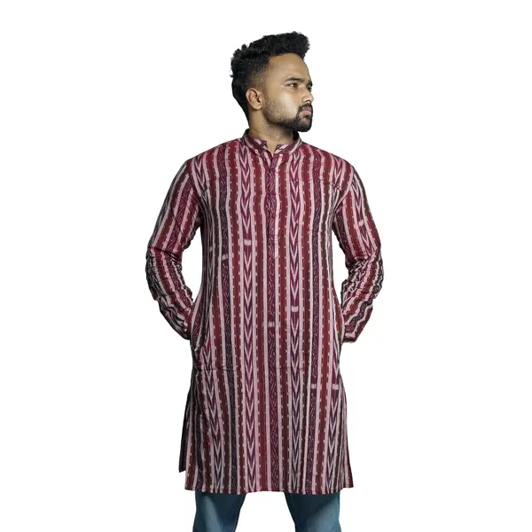 Men_S_Cotton_Blend_Ikat_Printed_Kurta