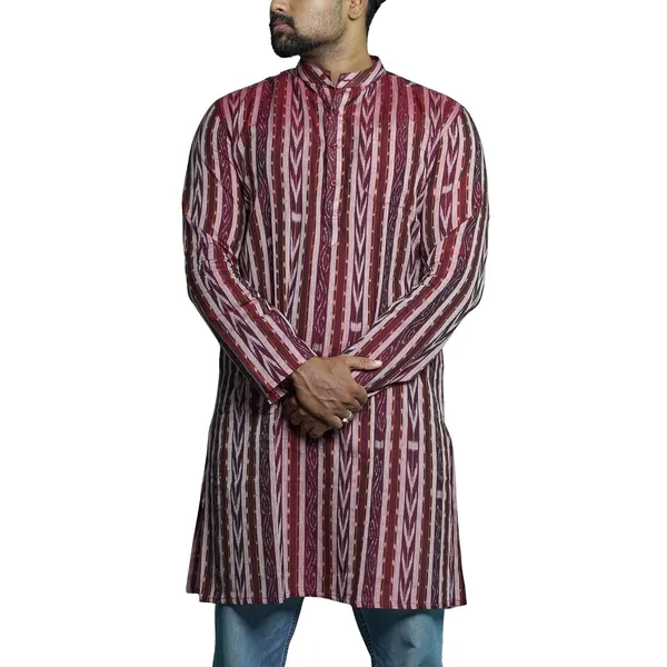 Men_S_Cotton_Blend_Ikat_Printed_Kurta
