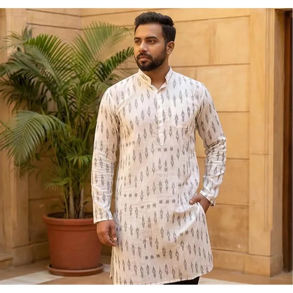 Men_S_Cotton_Blend_Ikat_Printed_Kurta