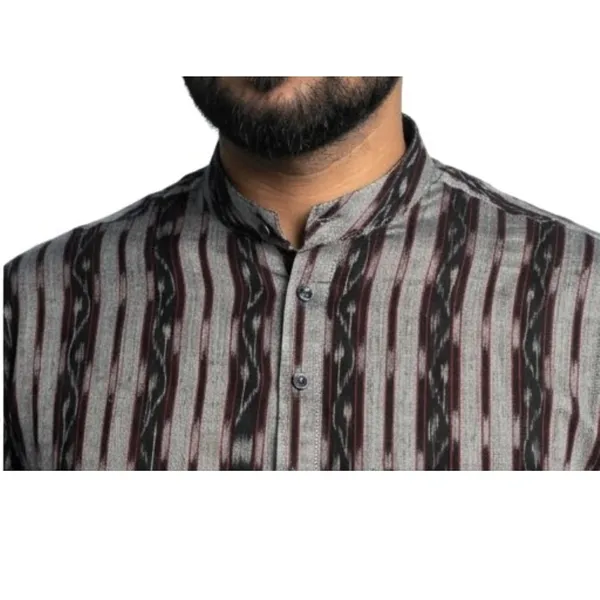 Men_S_Cotton_Ikat_Kurta_With_Mandarin_Collar