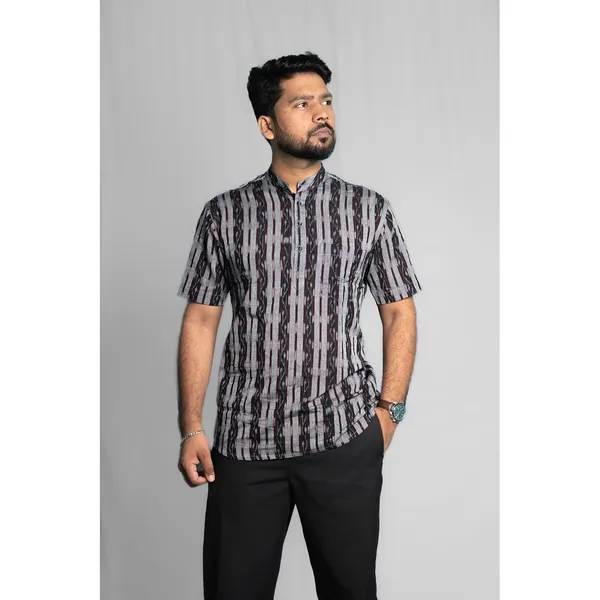 Men_S_Cotton_Ikat_Kurta_With_Mandarin_Collar
