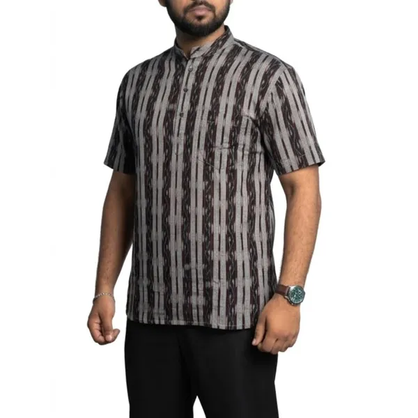 Men_S_Cotton_Ikat_Kurta_With_Mandarin_Collar