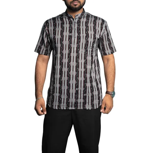Men_S_Cotton_Ikat_Kurta_With_Mandarin_Collar