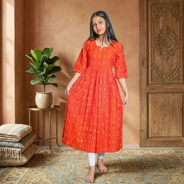 Handloomed_Red_Adult_Gherao_Long_Kurti_For_Women