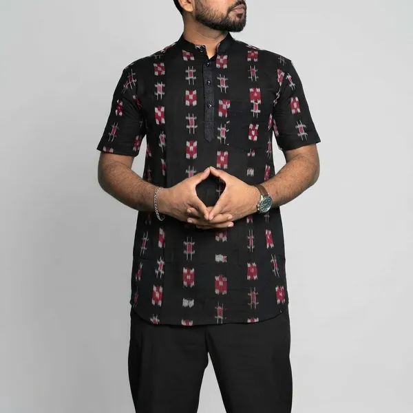 Black__And_Red_Adult_Short_Kurta_For_Men