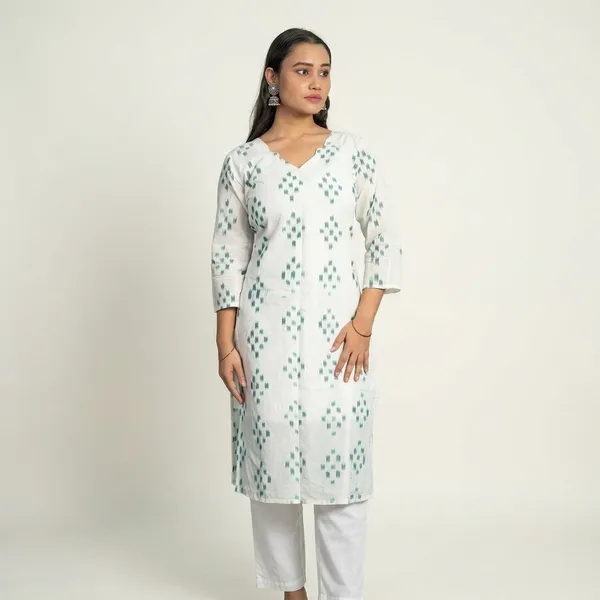 White__And_Blue_Adult_Kurti_For_Women