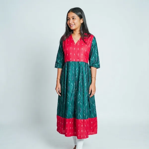 Green__And_Red_Adult_Gherao_Long_Kurti_For_Women