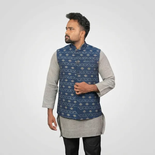 Blue__And_Grey_Adult_Short_Kurta_Nehru_Jacket_For_Men