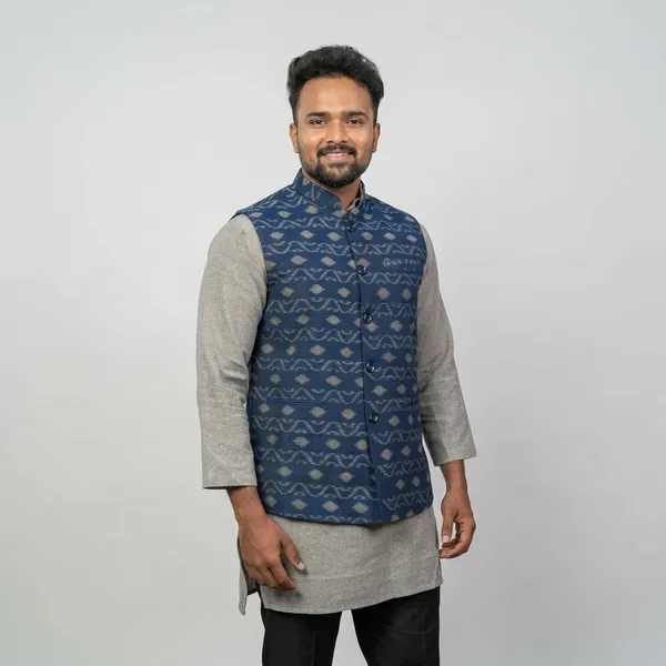 Blue__And_Grey_Adult_Short_Kurta_Nehru_Jacket_For_Men