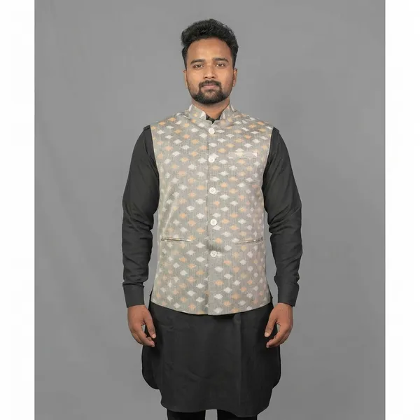 Beige__And_Black_Adult_Short_Kurta_Nehru_Jacket_For_Men