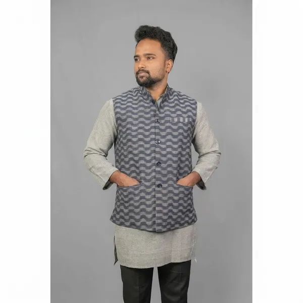 Blue__And_Grey_Adult_Short_Kurta_Nehru_Jacket_For_Men