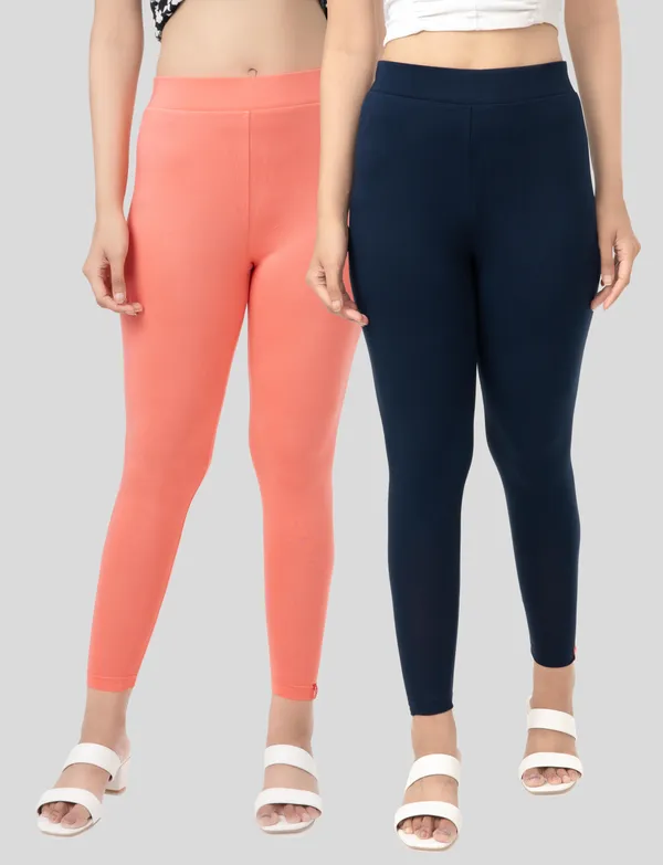 Peach_And_Navy_EcoVero_Slim_Fit_Leggings_for_Women_Pack_Of_2
