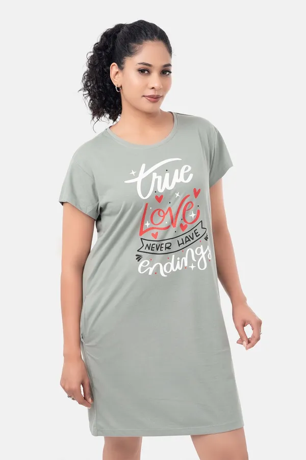 Grey_Graphic_Short_Sleeve_Nightdress_for_Women