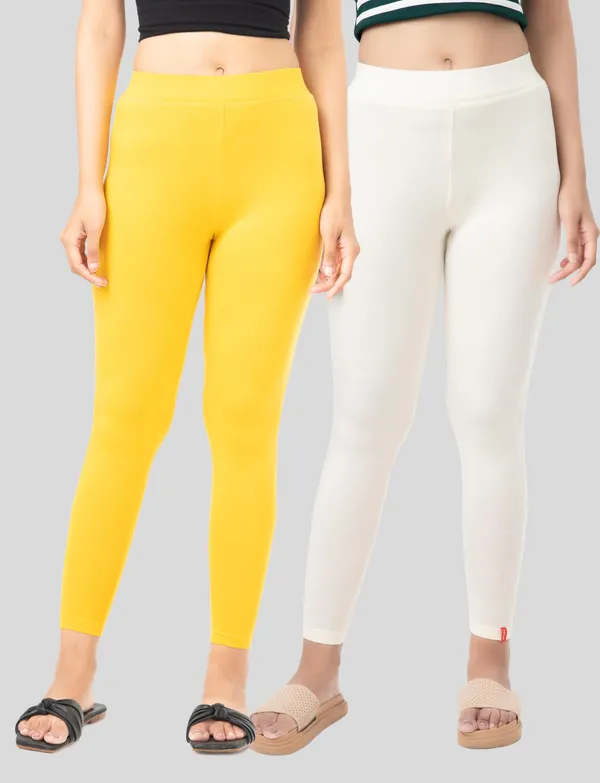 Yellow_And_White_EcoVero_Slim_Fit_Leggings_for_Women_Pack_Of_2