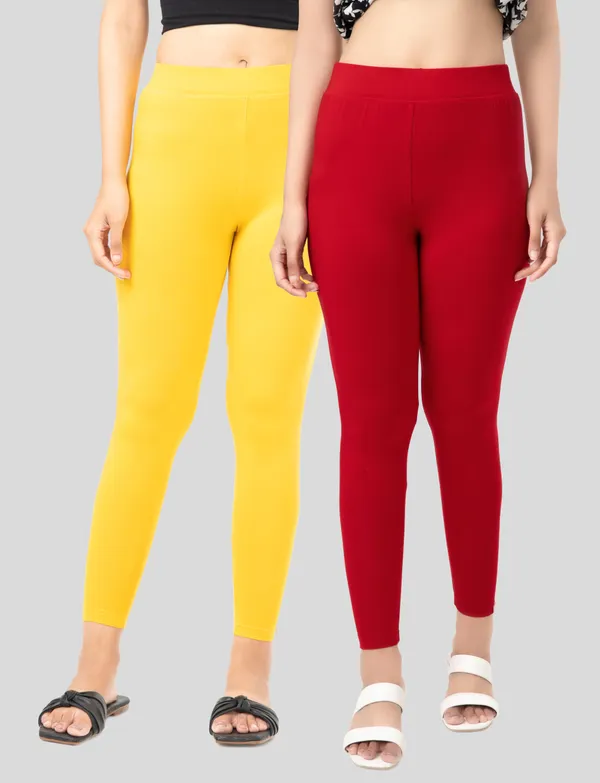 Yellow_And_Red_EcoVero_Slim_Fit_Leggings_for_Women_Pack_Of_2