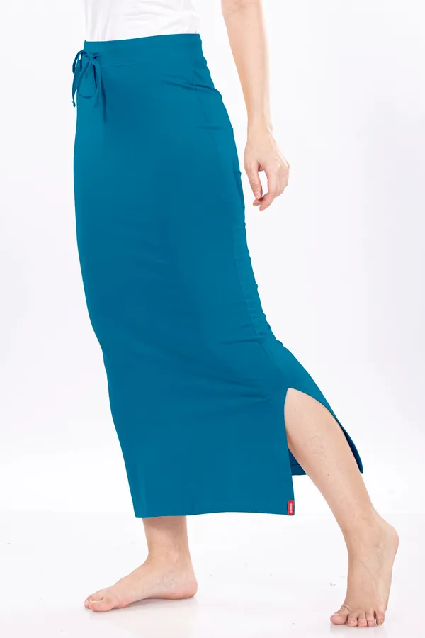 Teal_Drawstring_Long_Skirt_for_Women