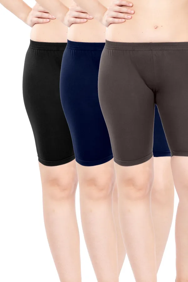 Black_Navy_Brown_Stretch_Fit_Knee-Length_Shorts_for_Women_Pack_Of_3