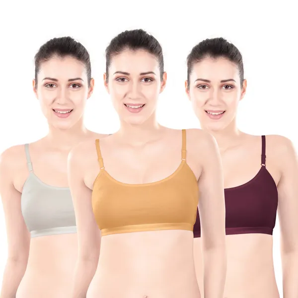 Cuteen-Sport-Bra-3-Pcs,-Grey,-Skin,-Wine_Comfort_Fit_Bra_For_Women
