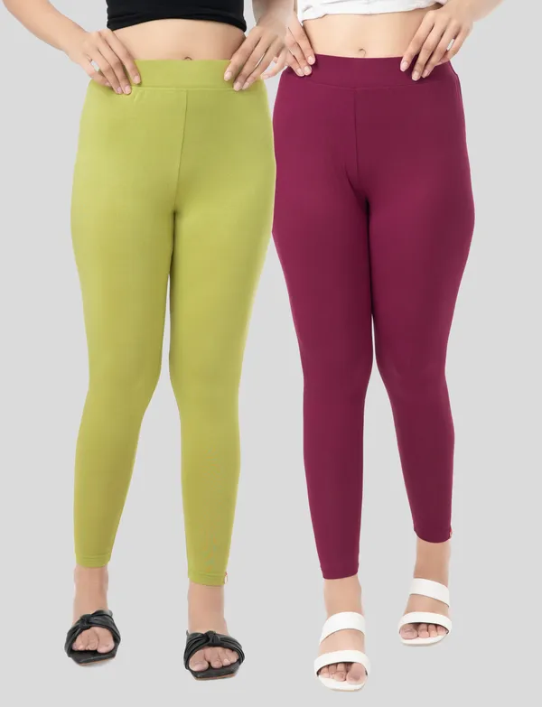 Pista_And_Light_Purple_EcoVero_Slim_Fit_Leggings_for_Women_Pack_Of_2