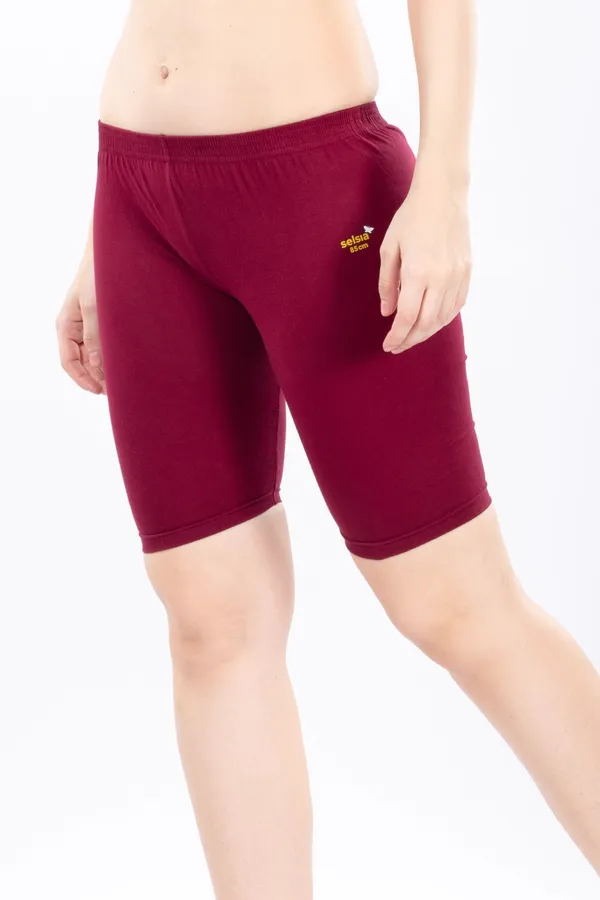 Cycling-Shorts---3-Pcs-Maroon,-Black,-Purple_Solid_Fit_Cycling_Shorts_Pack_Of_3_For_Women