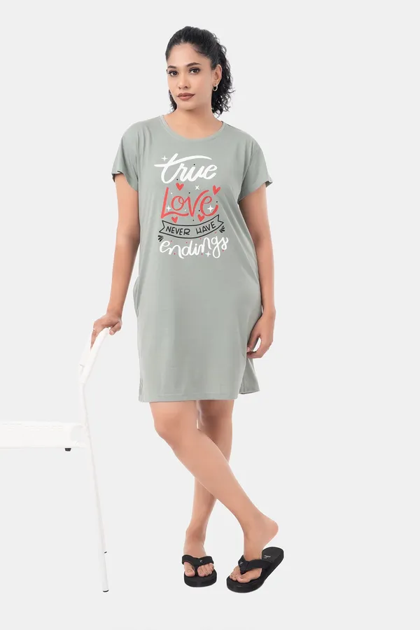 Grey_Graphic_Short_Sleeve_Nightdress_for_Women