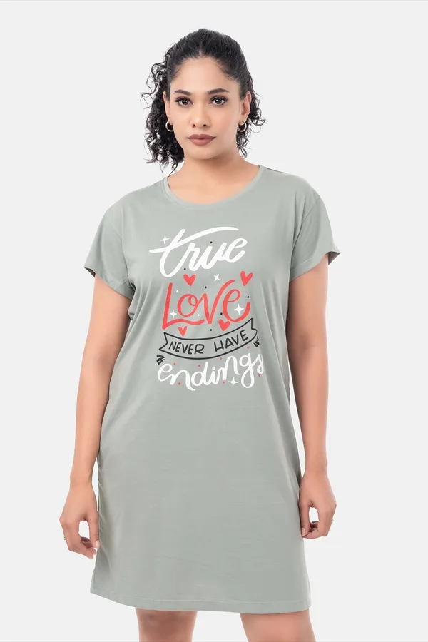Grey_Graphic_Short_Sleeve_Nightdress_for_Women