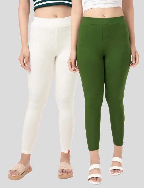 Forest_Green_And_Cream_EcoVero_Slim_Fit_Leggings_for_Women_Pack_Of_2