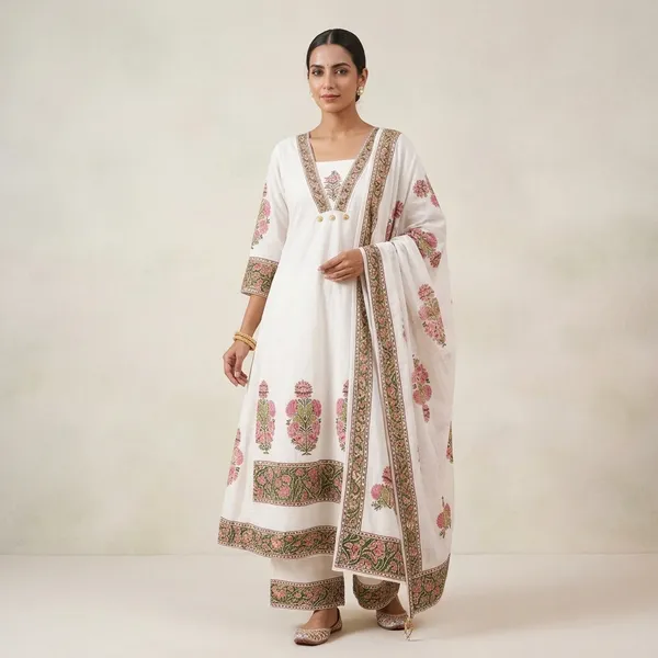 White_Mul_Cotton_Printed_Anarkali_Kurta_Set_For_Women