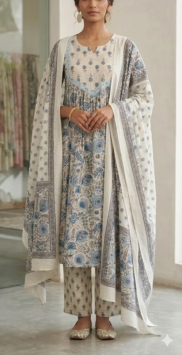 Ivory_Floral_Print_Kurta_Set_for_Women