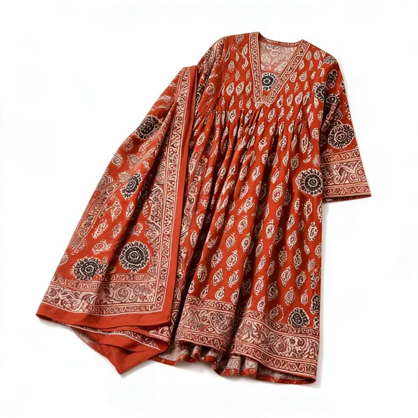 Rust_Cotton_Printed_Anarkali_Kurta_Set_For_Women