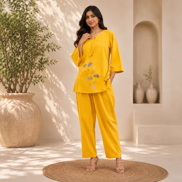 Yellow_Cotton_Relaxed_Fit_Co-Ord_Kurta_Set_For_Women