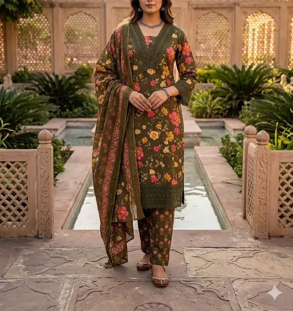 Olive_Floral_Print_Ethnic_Kurta_Set_for_Women