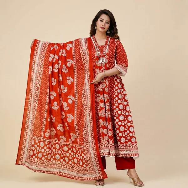 Rust_Red_Cotton_Printed_Kurta_Set_With_Dupatta_For_Women