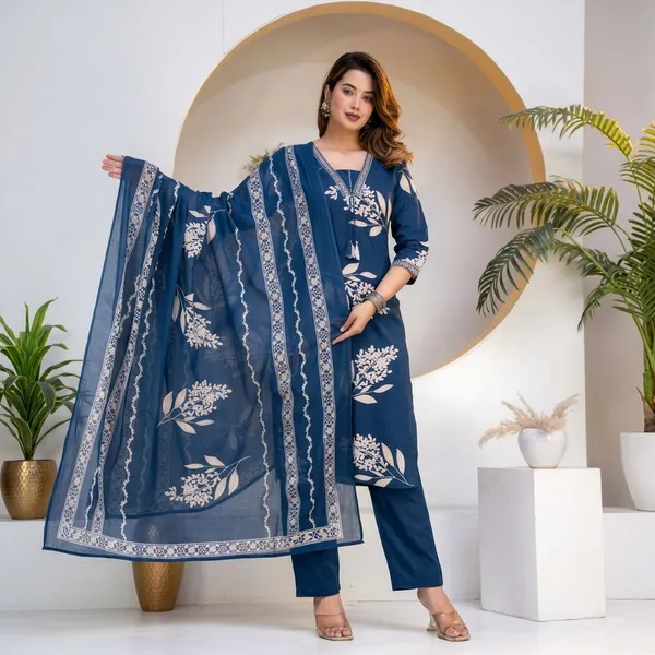 Blue_Cotton_Printed_3-Piece_Kurta_Set_For_Women