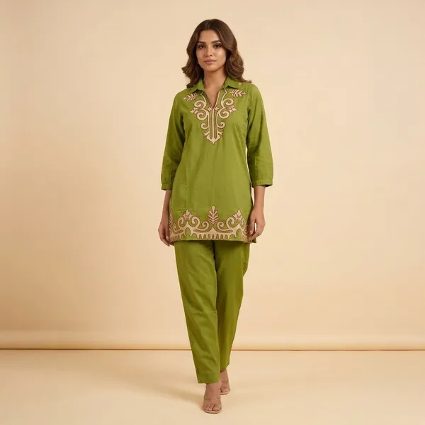 Olive_Cotton_Embroidered_Straight_Kurta_Set_For_Women
