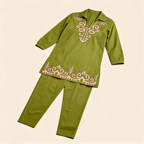 Olive_Cotton_Embroidered_Straight_Kurta_Set_For_Women