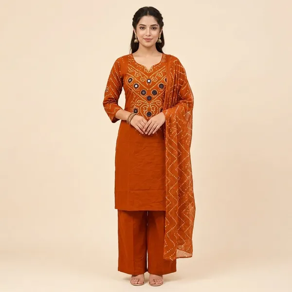 Orange_Cotton_Printed_Kurta_Set_For_Women
