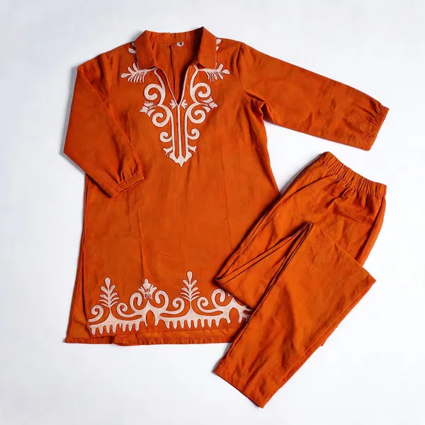 Orange_Cotton_Straight_Kurta_Set_For_Women
