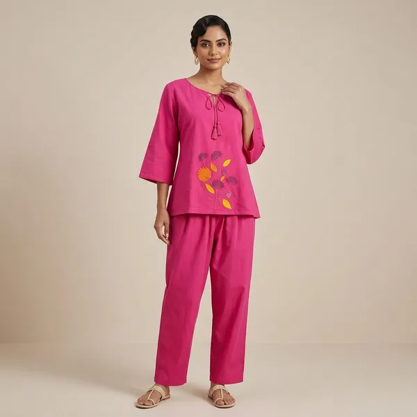 Pink_Cotton_Relaxed_Fit_Co-Ord_Kurta_Set_For_Women