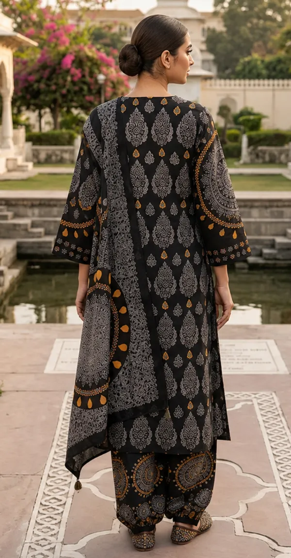 Black_Cotton_Printed_Kurta_Set_For_Women
