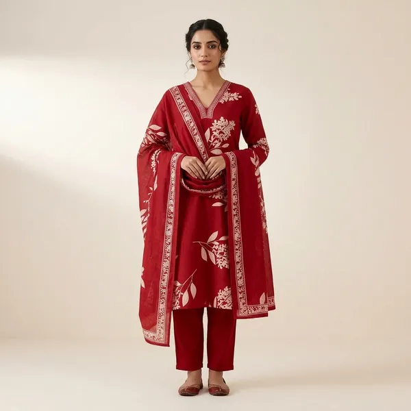 Red_Cotton_Printed_Straight_Kurta_Set_For_Women