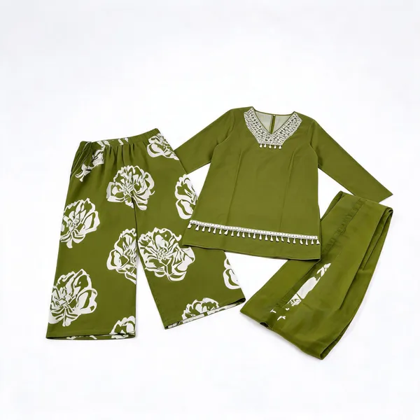 Olive_Green_Cotton_Printed_Ethnic_Kurta_Set_For_Women