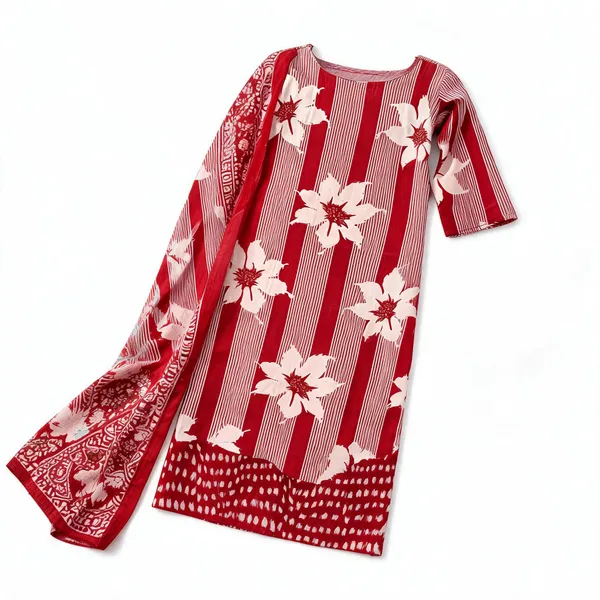 Red_Cotton_Floral_Print_Kurta_Set_For_Women