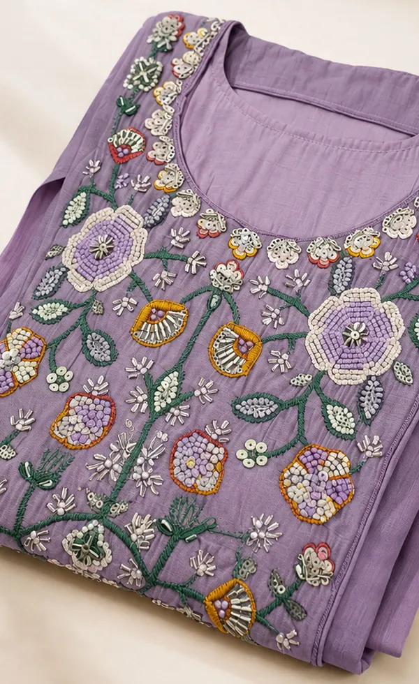 Lavender_Chanderi_Embroidered_Anarkali_Kurta_Set_For_Women