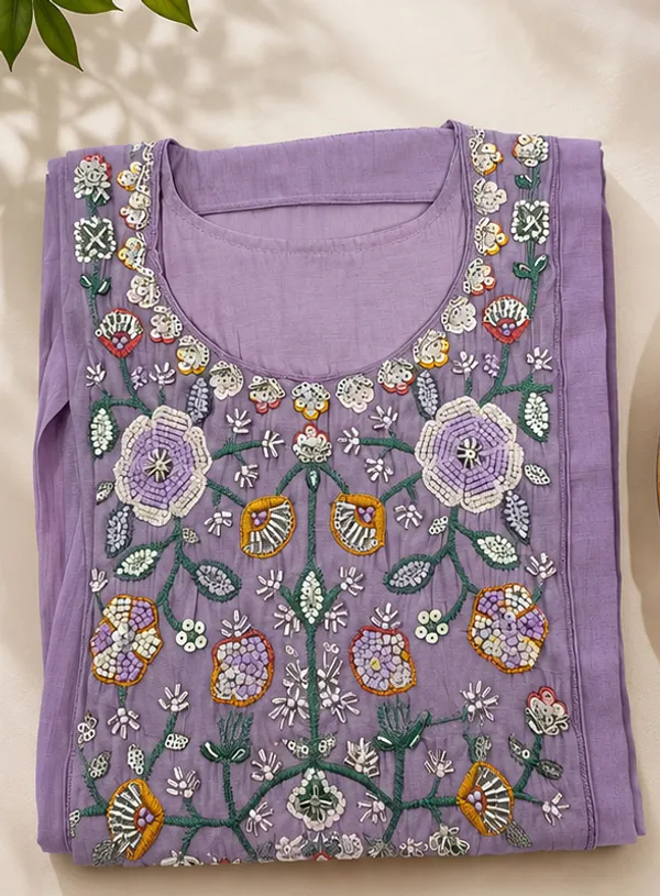 Lavender_Chanderi_Embroidered_Anarkali_Kurta_Set_For_Women