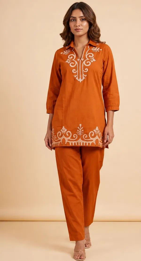 Orange_Cotton_Straight_Kurta_Set_For_Women