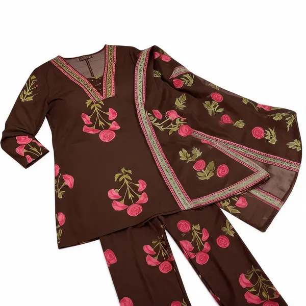 Brown_Cotton_Printed_Kurta_Set_For_Women