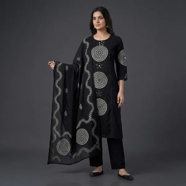 Black_Cotton_Printed_Kurta_Set_For_Women