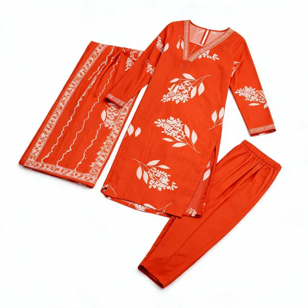Orange_Cotton_Floral_Print_Straight_Kurta_Set_For_Women